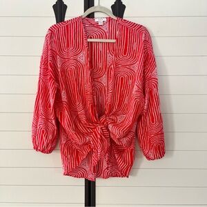 Nordstrom Rack Red White Patterned Beach Cover Up Cardigan Large Tropical Beach
